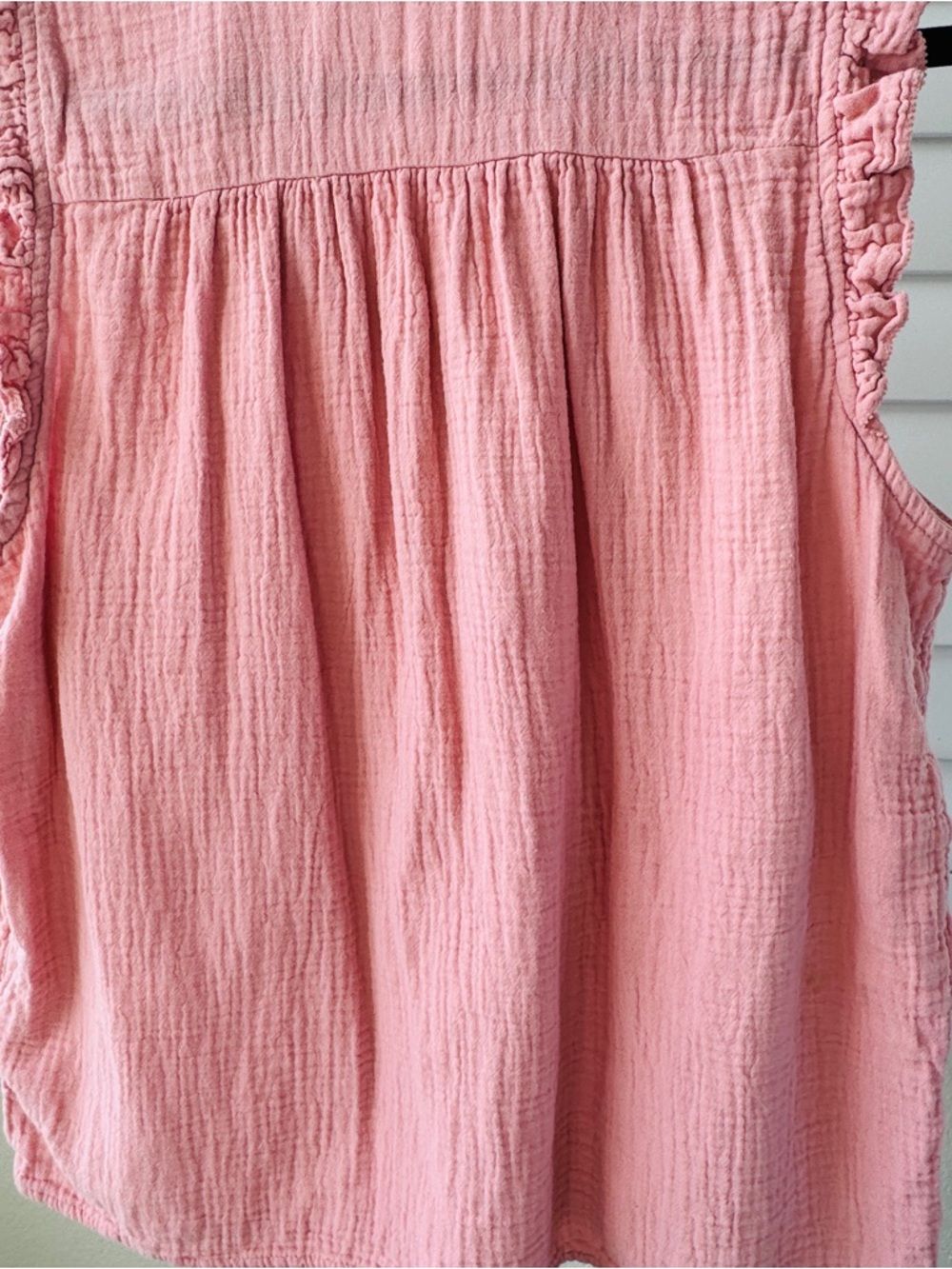 J.Crew Double Gauze Ruffle Henley Sleeveless Top - Pink - Medium - Picture 6 of 9